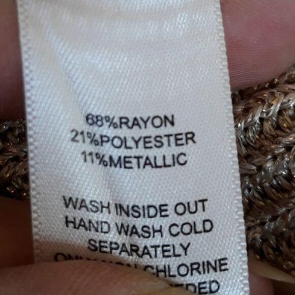 WHBM Metallic Tunic Textured Cable Knit Scoop Kimono Batwing Sweater Gold Sz L - Picture 11 of 13